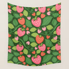 Wild Strawberries - green Wall Tapestry Gallery Image 4