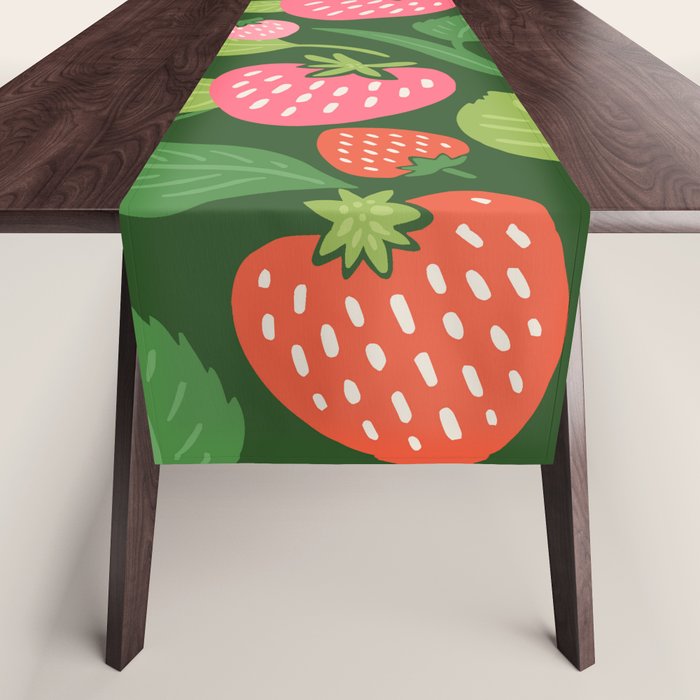 Wild Strawberries - green Table Runner Gallery Image 1
