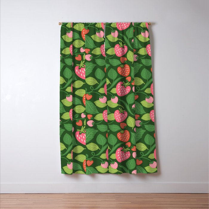 Wild Strawberries - green Window Curtain Gallery Image 3