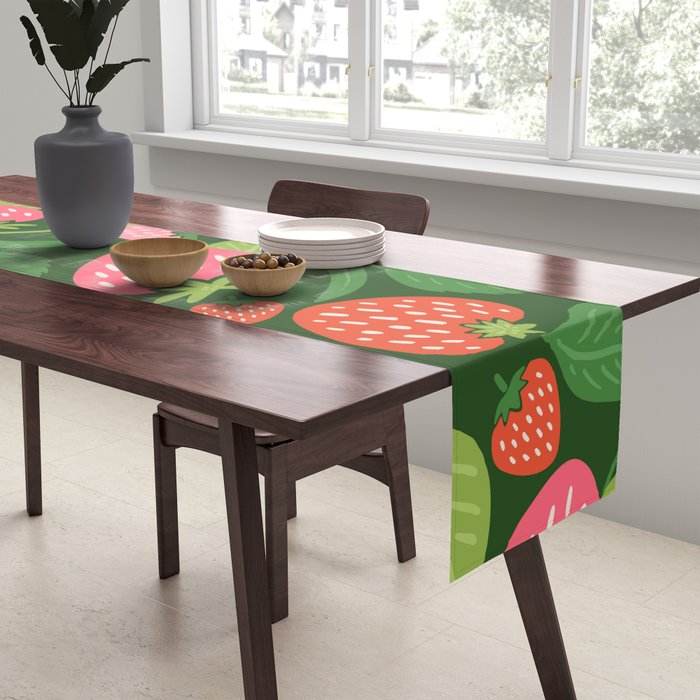 Wild Strawberries - green Table Runner Gallery Image 2