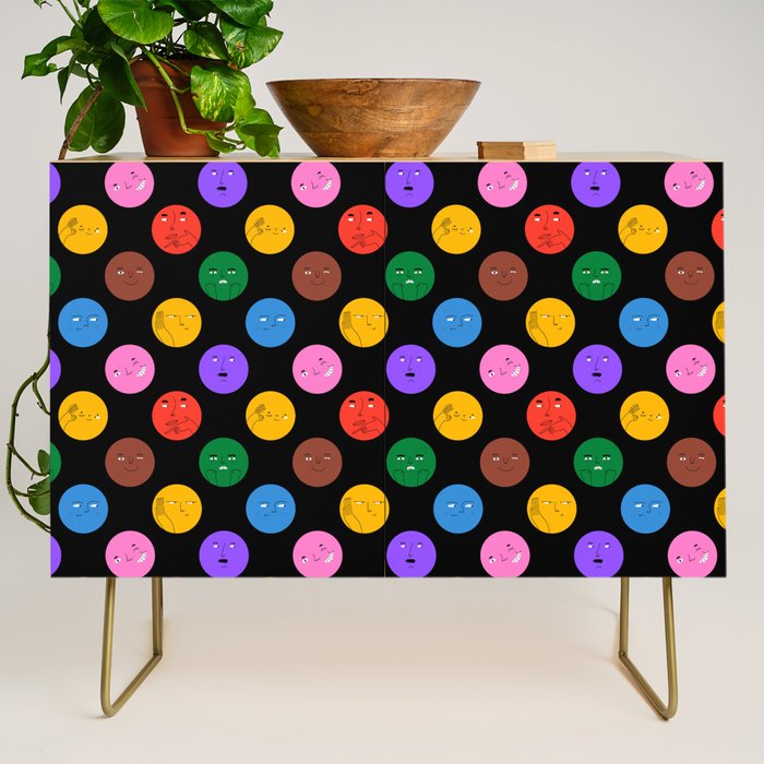 Funny colorful cartoon character face pattern Credenza Gallery Image 1