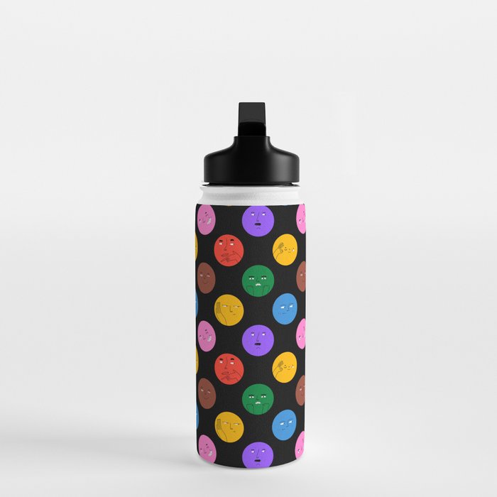 Funny colorful cartoon character face pattern Water Bottle Gallery Image 3