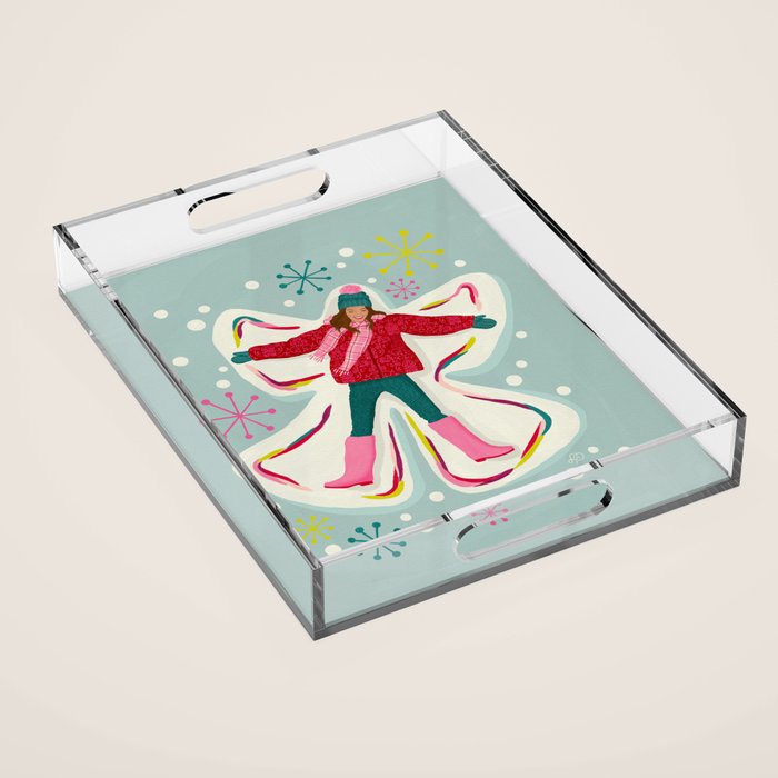 Winter Snow Angel Fun Acrylic Tray Gallery Image 1