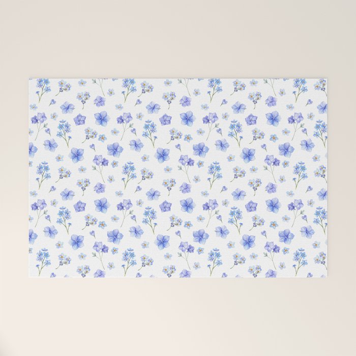 Elegant blush blue yellow watercolor floral pattern Welcome Mat Gallery Image 1