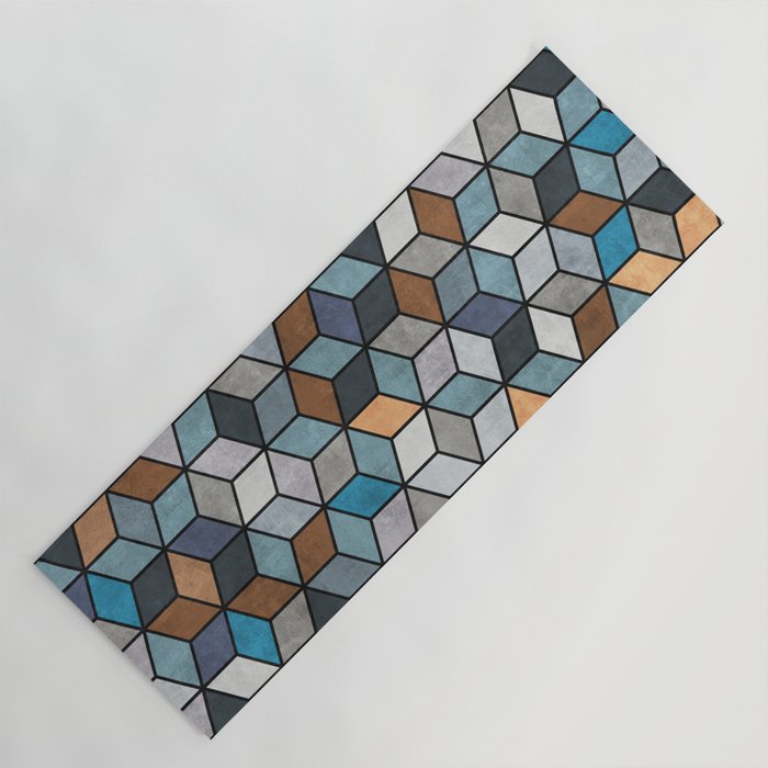 Colorful Concrete Cubes - Blue, Grey, Brown Yoga Mat Gallery Image 1