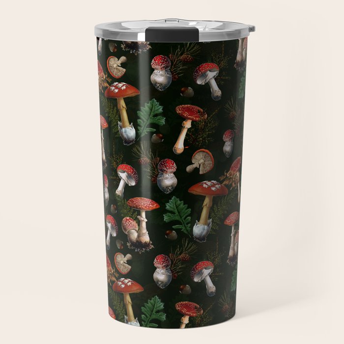 Vintage Dark Night Mushroom Forest Travel Mug Gallery Image 1