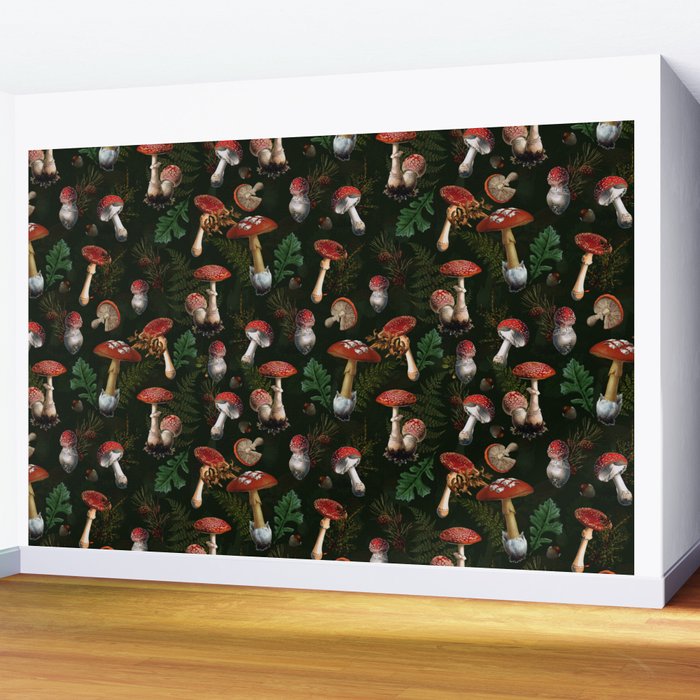 Vintage Dark Night Mushroom Forest Wall Mural Gallery Image 2