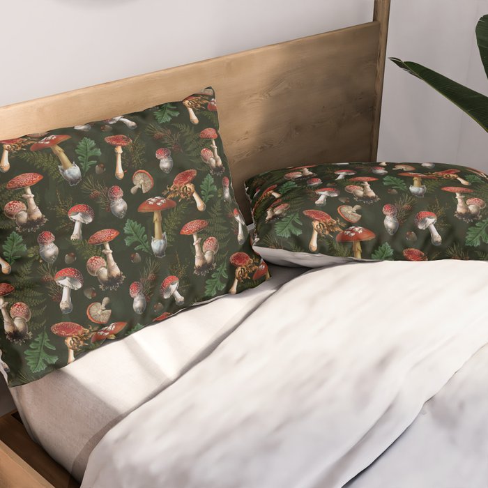 Vintage Dark Night Mushroom Forest Pillow Sham Gallery Image 2