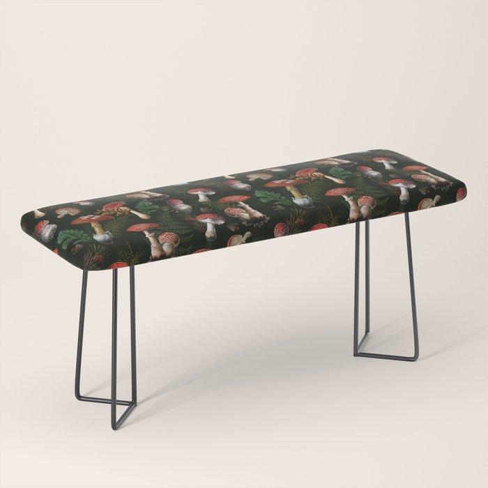Vintage Dark Night Mushroom Forest Bench Gallery Image 1