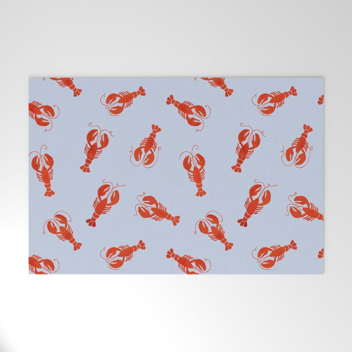 Classic Red Lobsters Pattern On Light Blue Welcome Mat Gallery Image 1