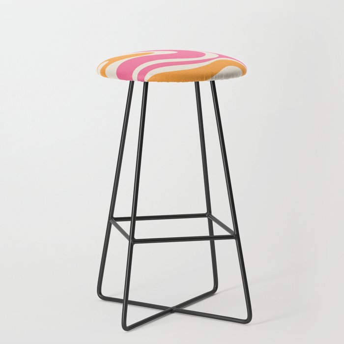 Retro Modern Liquid Swirl Abstract Pattern Pink Orange Cream Stool Gallery Image 1