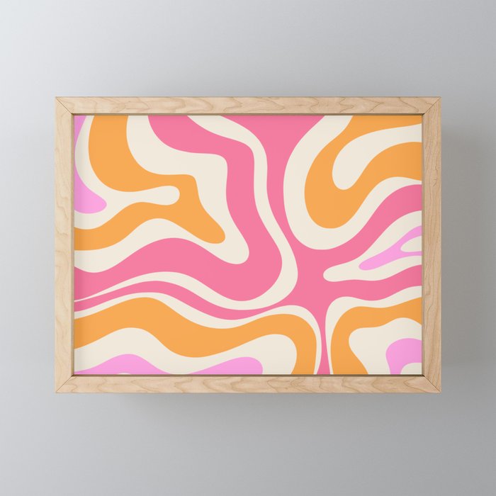 Retro Modern Liquid Swirl Abstract Pattern Pink Orange Cream Mini Art Print Gallery Image 1