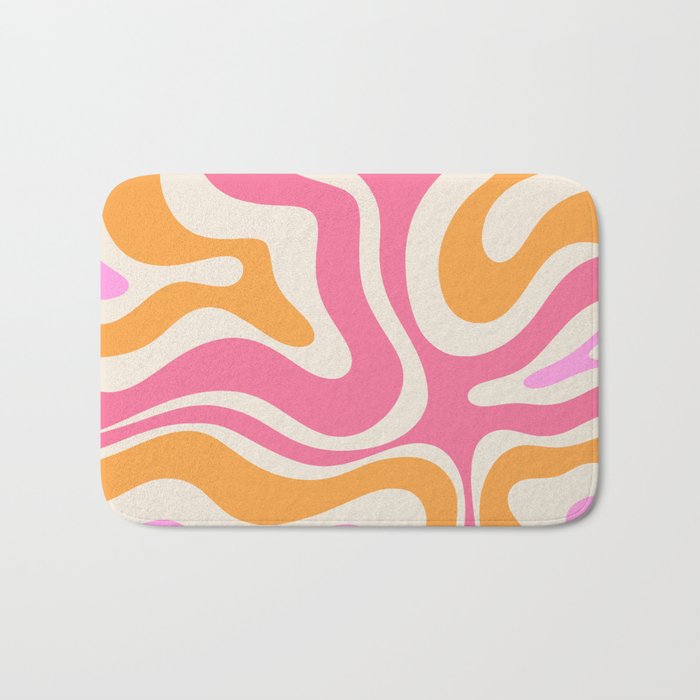 Retro Modern Liquid Swirl Abstract Pattern Pink Orange Cream Bath Mat Gallery Image 1