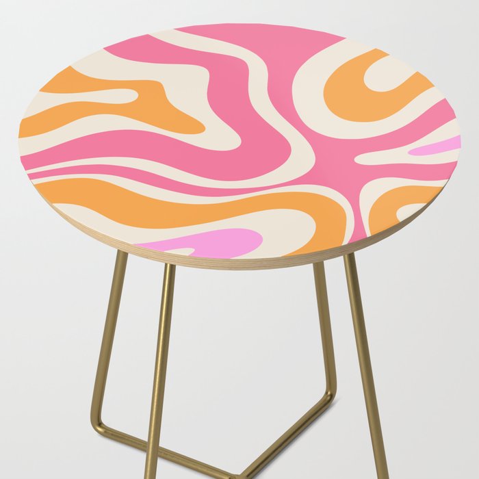 Retro Modern Liquid Swirl Abstract Pattern Pink Orange Cream Side Table Gallery Image 2