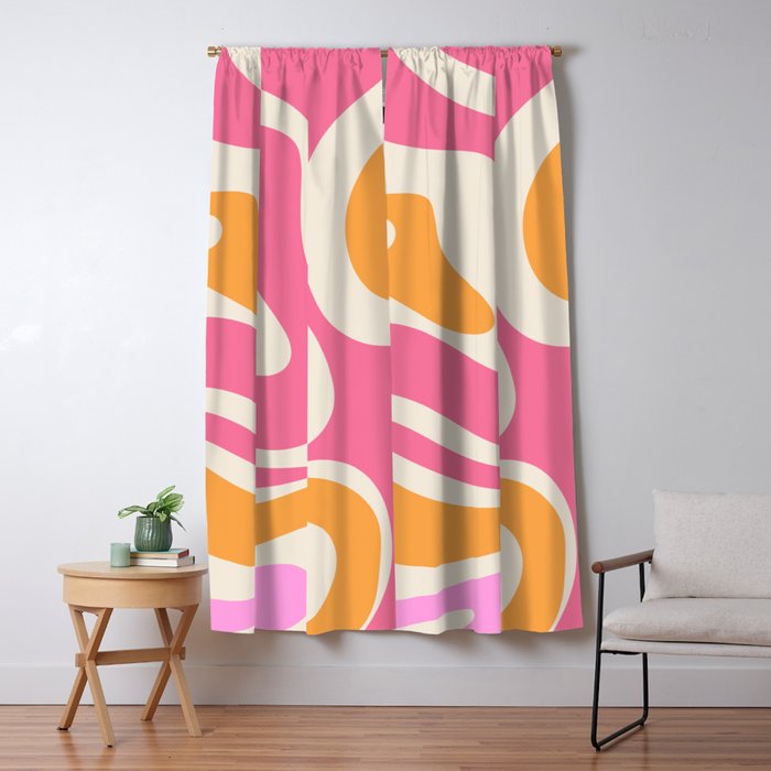 Retro Modern Liquid Swirl Abstract Pattern Pink Orange Cream Window Curtain Gallery Image 5