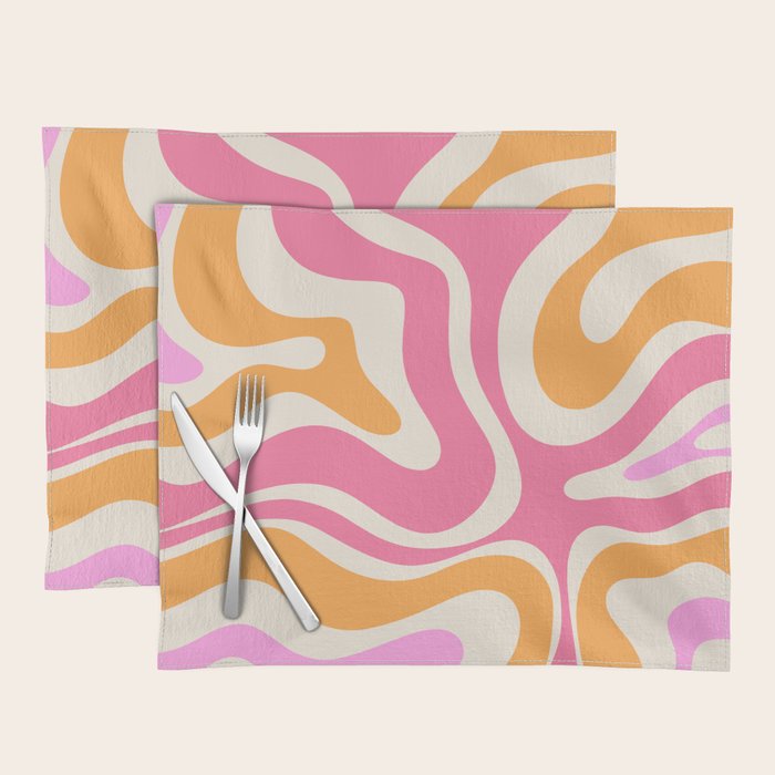Retro Modern Liquid Swirl Abstract Pattern Pink Orange Cream Placemat Gallery Image 1
