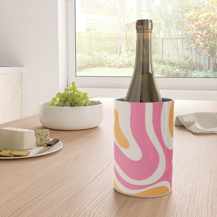 Retro Modern Liquid Swirl Abstract Pattern Pink Orange Cream Wine Chiller Gallery Image 4