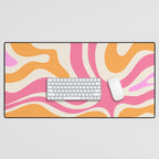 Retro Modern Liquid Swirl Abstract Pattern Pink Orange Cream Desk Mat Gallery Image 1