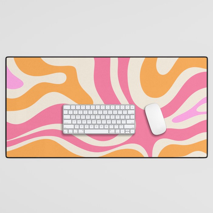 Retro Modern Liquid Swirl Abstract Pattern Pink Orange Cream Desk Mat Gallery Image 1