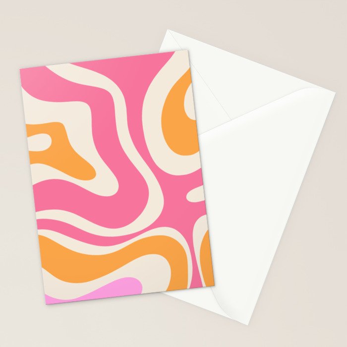Retro Modern Liquid Swirl Abstract Pattern Pink Orange Cream Stationery Card Gallery Image 2