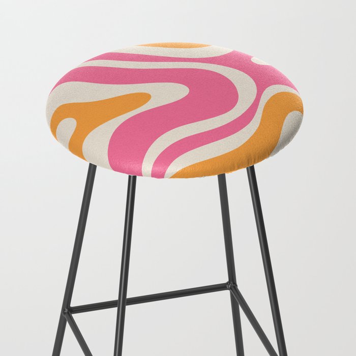 Retro Modern Liquid Swirl Abstract Pattern Pink Orange Cream Stool Gallery Image 2