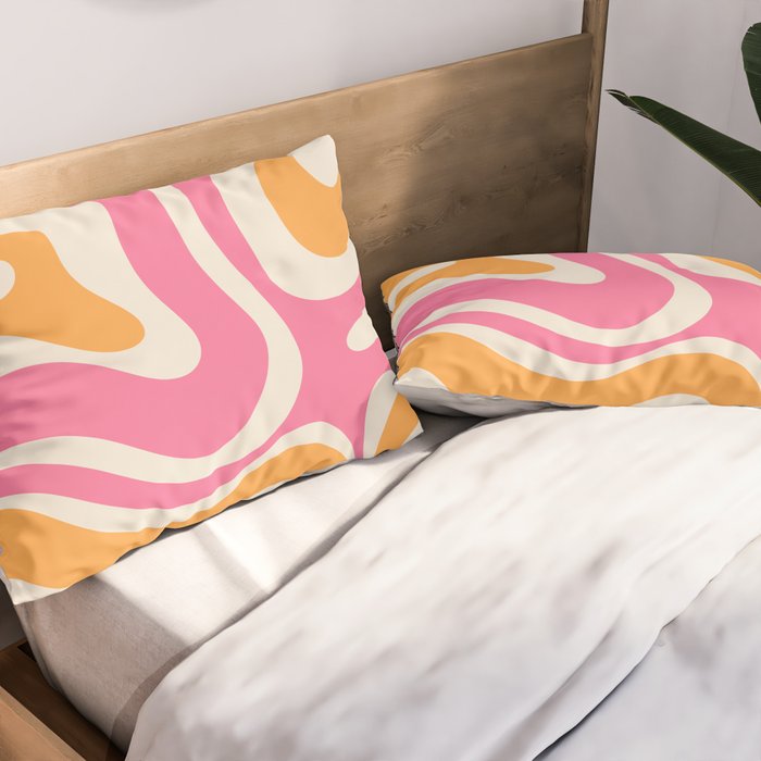 Retro Modern Liquid Swirl Abstract Pattern Pink Orange Cream Pillow Sham Gallery Image 2