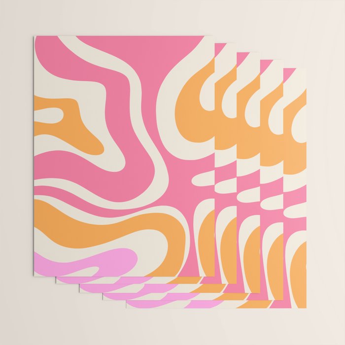 Retro Modern Liquid Swirl Abstract Pattern Pink Orange Cream Wrapping Paper Gallery Image 3