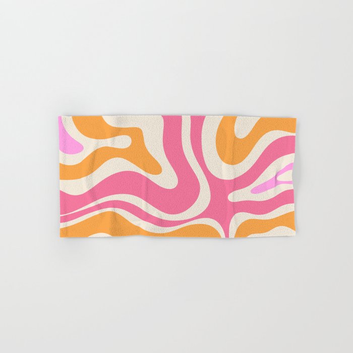 Retro Modern Liquid Swirl Abstract Pattern Pink Orange Cream Bath Towel Gallery Image 1