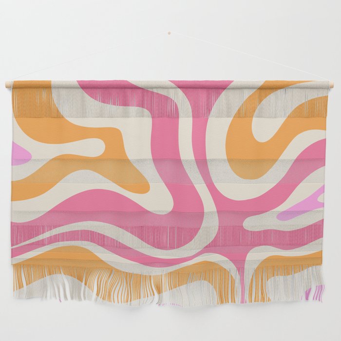 Retro Modern Liquid Swirl Abstract Pattern Pink Orange Cream Wall Hanging Gallery Image 1