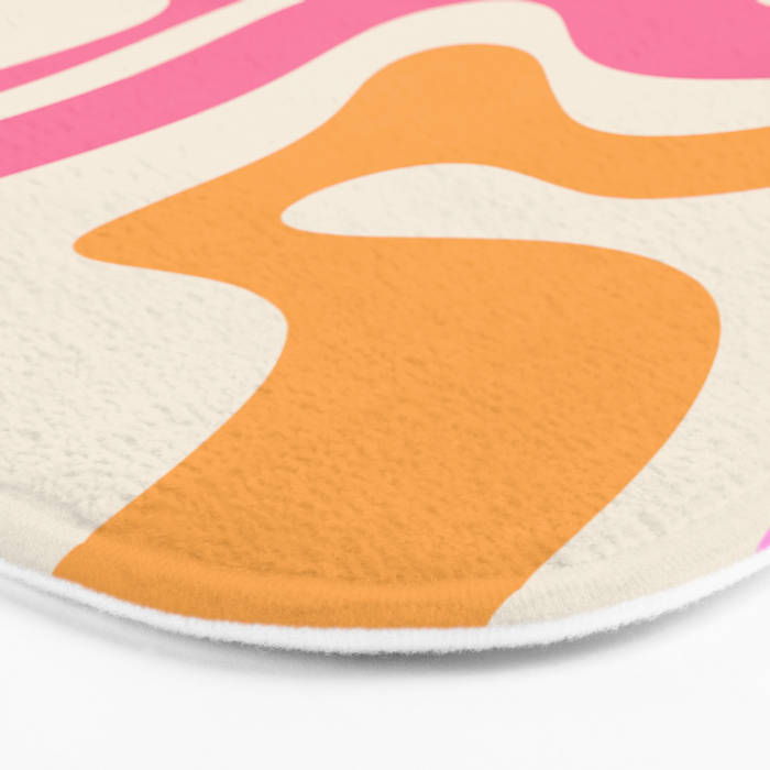 Retro Modern Liquid Swirl Abstract Pattern Pink Orange Cream Bath Mat Gallery Image 3