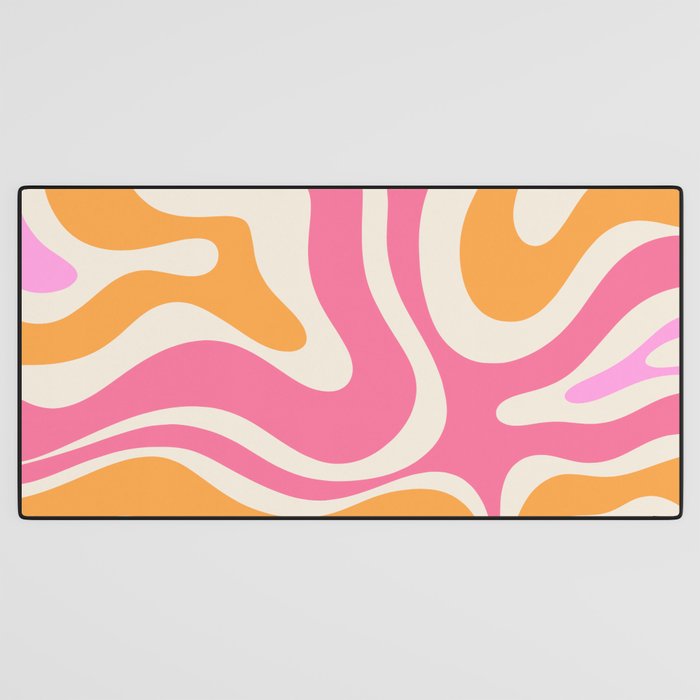 Retro Modern Liquid Swirl Abstract Pattern Pink Orange Cream Desk Mat Gallery Image 3