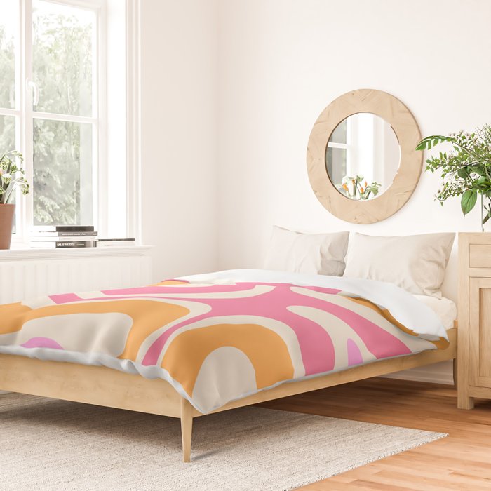 Retro Modern Liquid Swirl Abstract Pattern Pink Orange Cream Duvet Cover Gallery Image 2