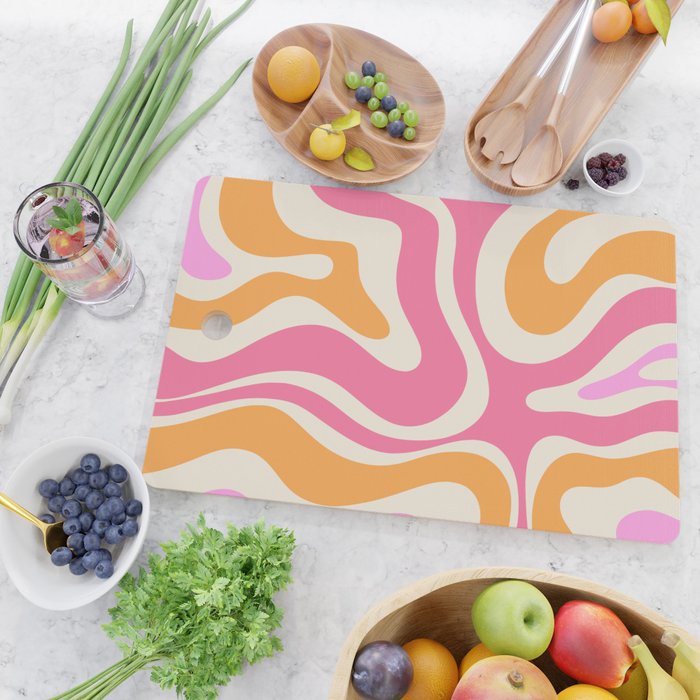 Retro Modern Liquid Swirl Abstract Pattern Pink Orange Cream Cutting Board Gallery Image 2