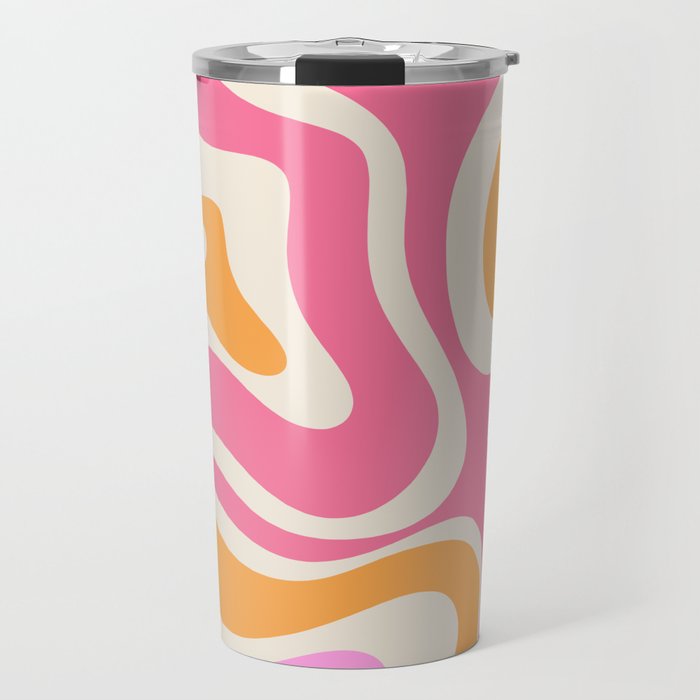 Retro Modern Liquid Swirl Abstract Pattern Pink Orange Cream Travel Mug