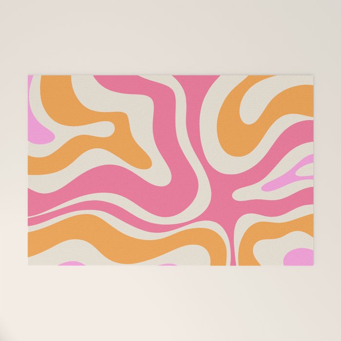 Retro Modern Liquid Swirl Abstract Pattern Pink Orange Cream Welcome Mat Gallery Image 1