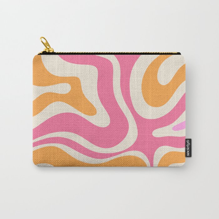 Retro Modern Liquid Swirl Abstract Pattern Pink Orange Cream Carry All Pouch Gallery Image 1