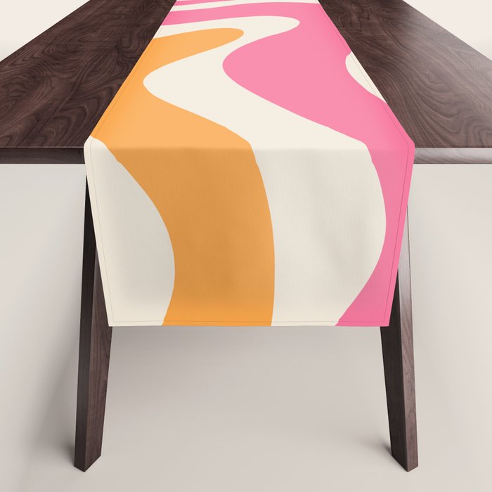 Retro Modern Liquid Swirl Abstract Pattern Pink Orange Cream Table Runner Gallery Image 1