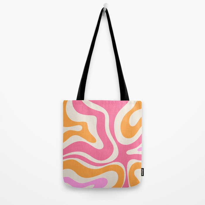 Retro Modern Liquid Swirl Abstract Pattern Pink Orange Cream Tote Bag Gallery Image 2