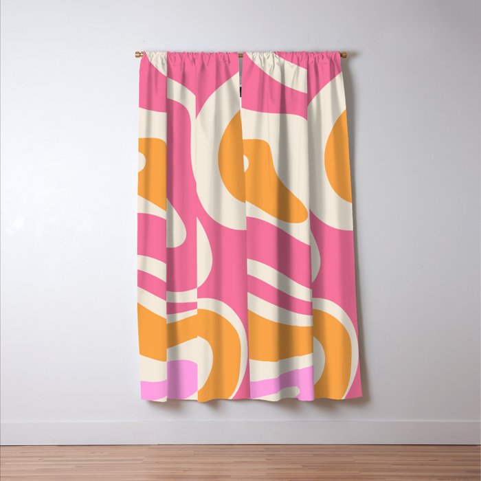 Retro Modern Liquid Swirl Abstract Pattern Pink Orange Cream Window Curtain Gallery Image 3