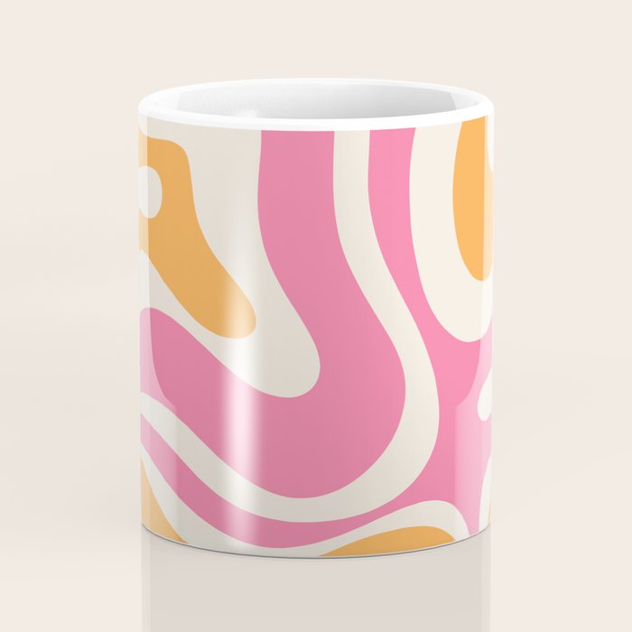 Retro Modern Liquid Swirl Abstract Pattern Pink Orange Cream Coffee Mug Gallery Image 4