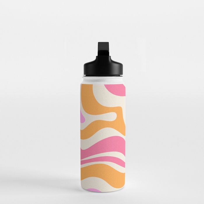 Retro Modern Liquid Swirl Abstract Pattern Pink Orange Cream Water Bottle Gallery Image 3
