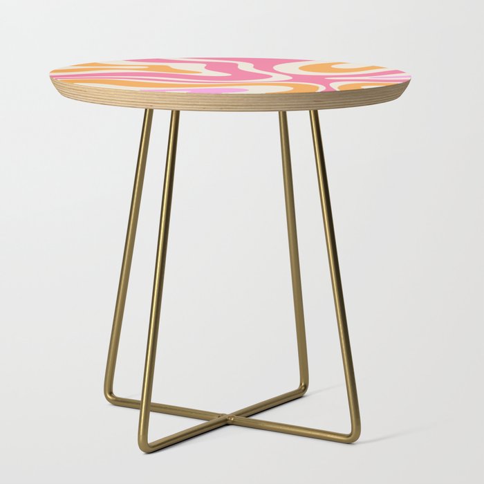 Retro Modern Liquid Swirl Abstract Pattern Pink Orange Cream Side Table Gallery Image 1