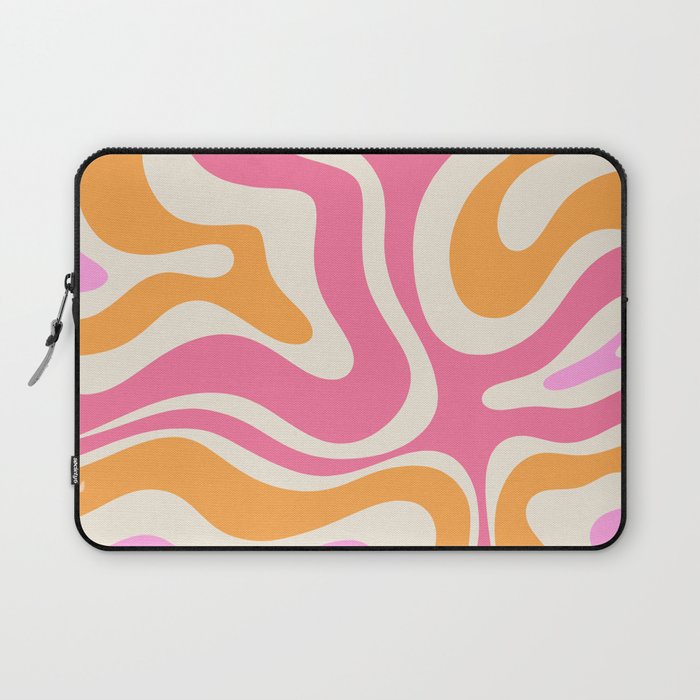 Retro Modern Liquid Swirl Abstract Pattern Pink Orange Cream Laptop Sleeve Gallery Image 1