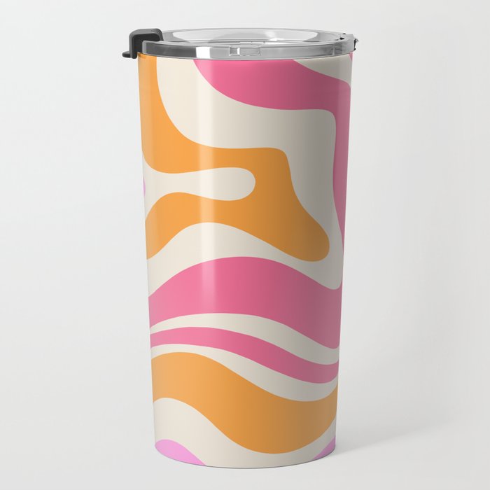 Retro Modern Liquid Swirl Abstract Pattern Pink Orange Cream Travel Mug Gallery Image 3