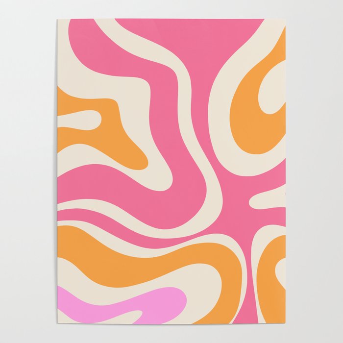Retro Modern Liquid Swirl Abstract Pattern Pink Orange Cream Poster Gallery Image 1