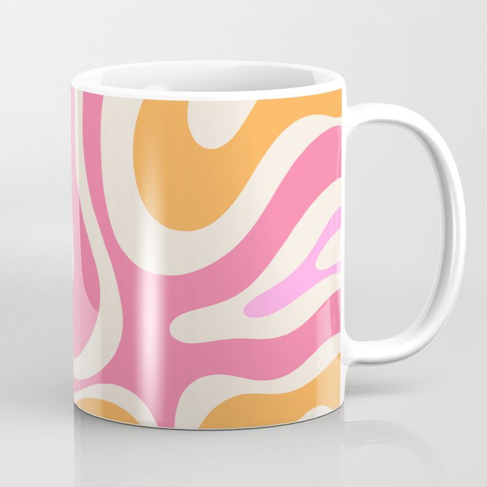 Retro Modern Liquid Swirl Abstract Pattern Pink Orange Cream Coffee Mug Gallery Image 1