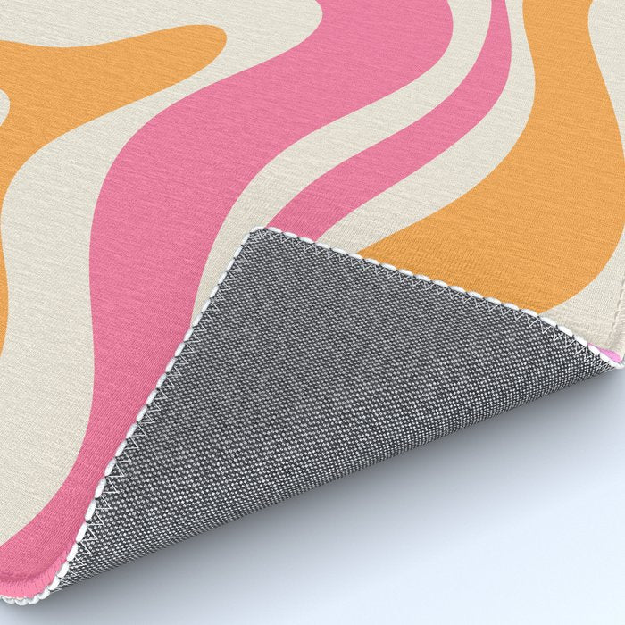 Retro Modern Liquid Swirl Abstract Pattern Pink Orange Cream Rug Gallery Image 4
