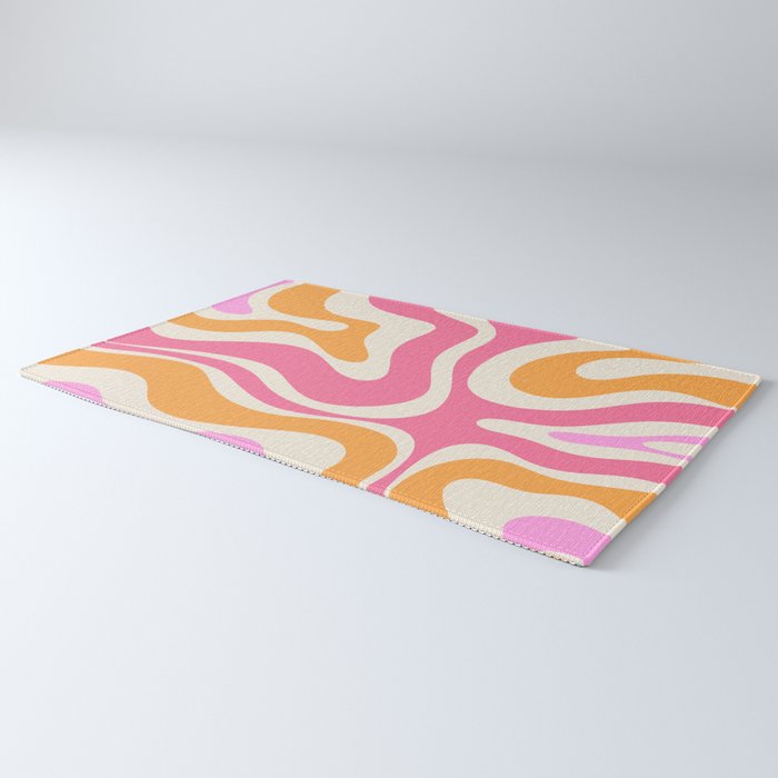 Retro Modern Liquid Swirl Abstract Pattern Pink Orange Cream Rug Gallery Image 3