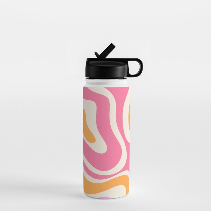 Retro Modern Liquid Swirl Abstract Pattern Pink Orange Cream Water Bottle Gallery Image 1