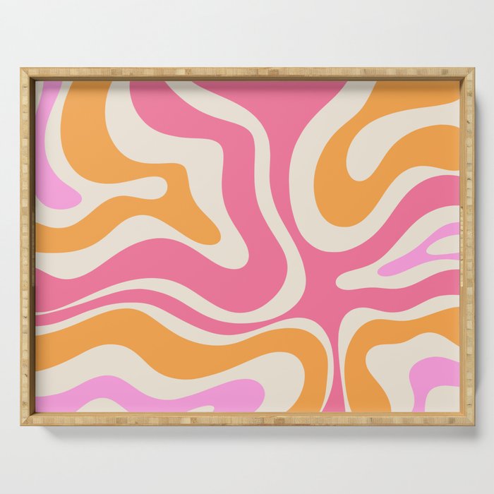 Retro Modern Liquid Swirl Abstract Pattern Pink Orange Cream Serving Tray Gallery Image 1
